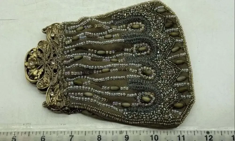 Vintage Olive Green Beaded Clutch